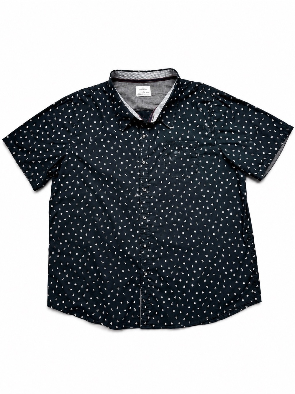 Craft & Flow 3XL Coastal Nautical Button Front Shirt Sailboats Anchors Dark Blue